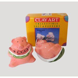 Clay Art Watermelon Pig Salt Pepper Shakers Vintage 1992 Ceramic